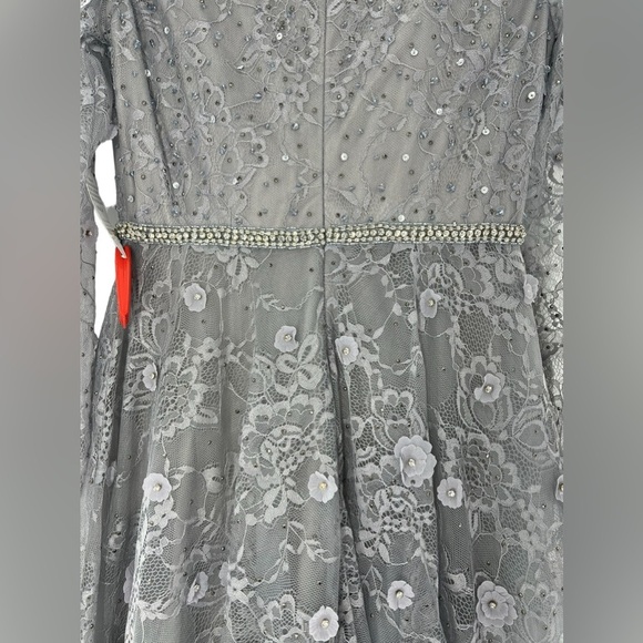 NWT Mac Duggal 67387 Floral Embellished Lace A-line Cocktail Sterling DRESS 8 - Picture 9 of 12
